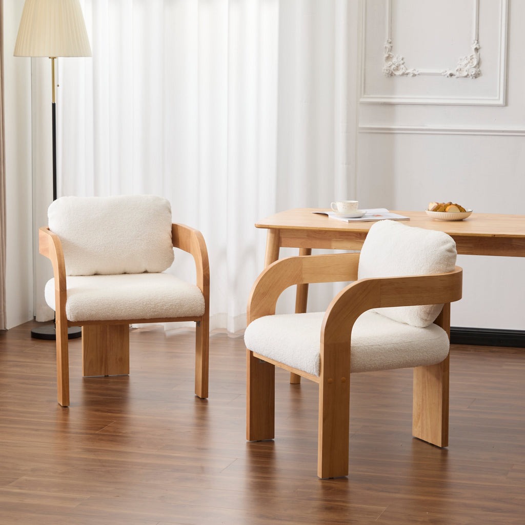 Lot de 2 chaises de salle à manger blanches bouclées avec dossier coussin et structure en bois massif