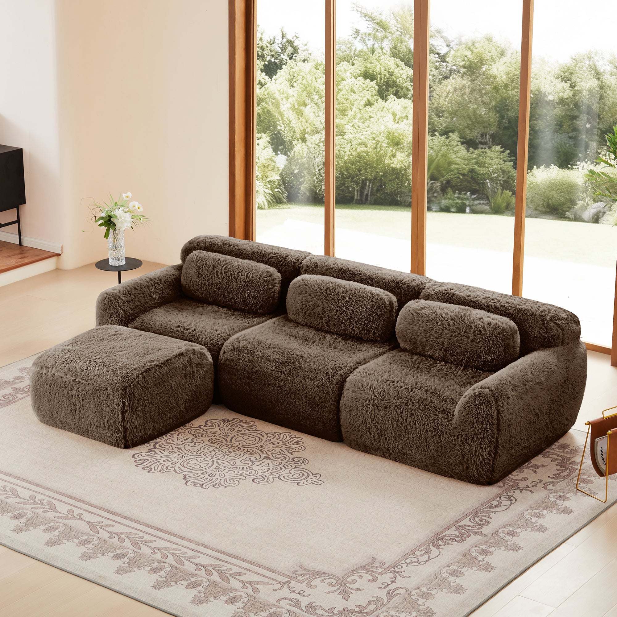 Canapé modulable sans ossature, doux et moelleux, avec pouf 