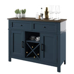 Buffet de style campagnard avec étagères à vin et rangement pour verres à pied