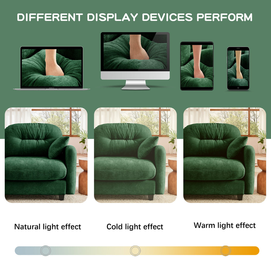 Canapé d'angle deux places en chenille capitonnée avec pouf 