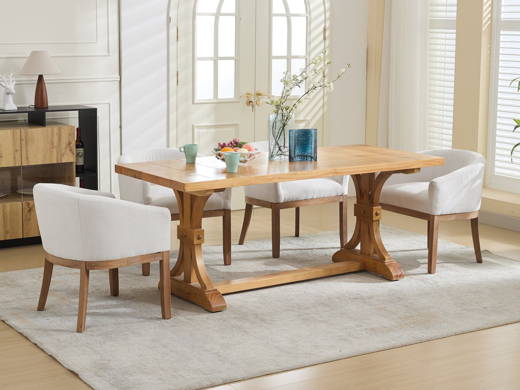 Chaises de salle à manger cylindriques rembourrées en lin, style moderne du milieu du siècle 