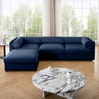 Walker Edison | Élégant canapé d'angle 3 places en chenille bleue avec rangement et pouf