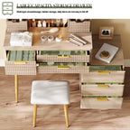 Coiffeuse moderne cannelée avec miroir LED et tabouret