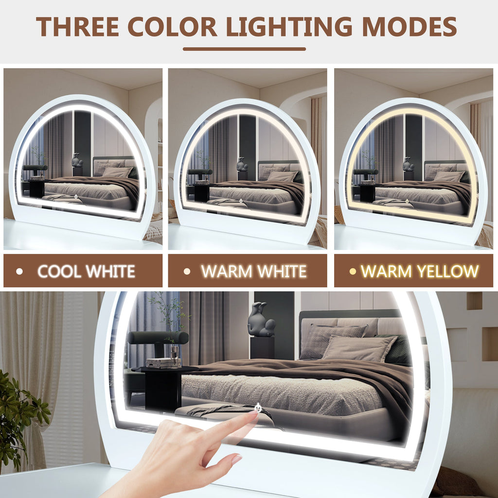 Walker Edison | Coiffeuse incurvée à cannelures avec miroir et écran tactile lumineux