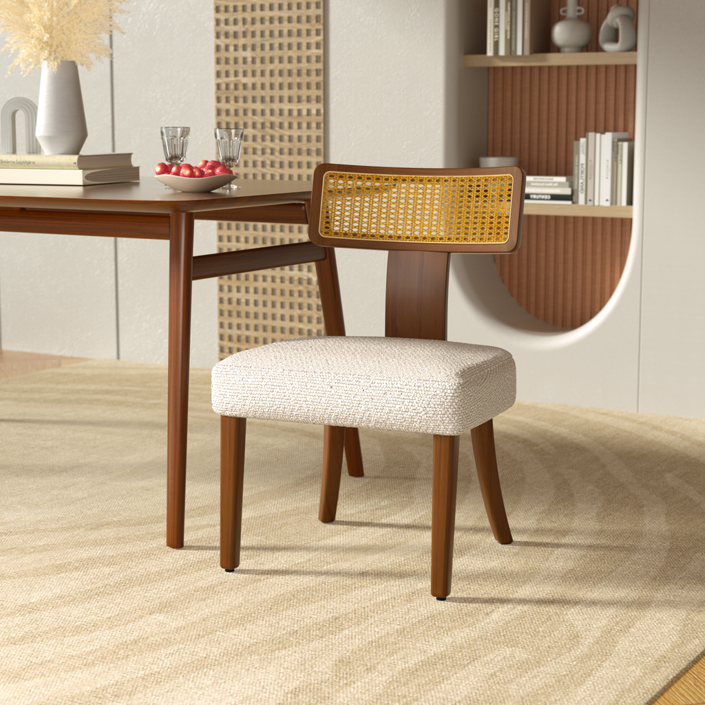 Ensemble de 2 chaises de salle à manger modernes du milieu du siècle en bois et rotin 