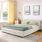 Cadre de lit rembourré en chenille, format queen, avec tiroirs 