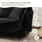 Walker Edison | Canapé deux places noir à assise large et profonde, déhoussable, avec pouf 