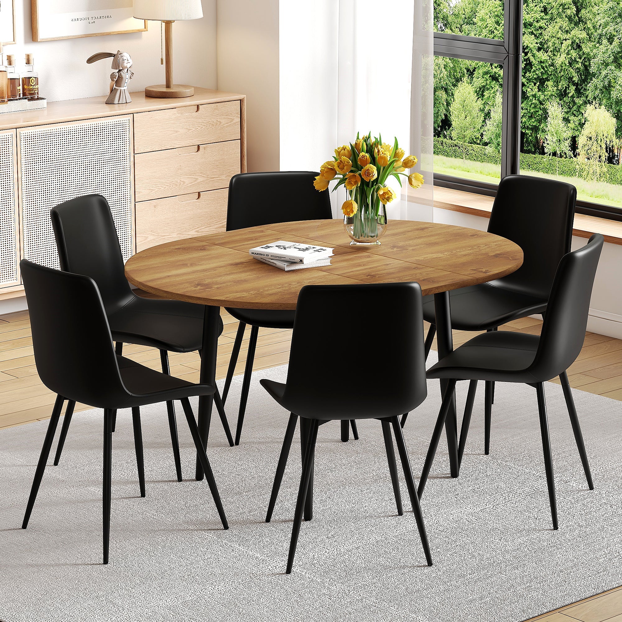 Ensemble table et chaises extensibles modernes pour 6 personnes avec chaises en PU