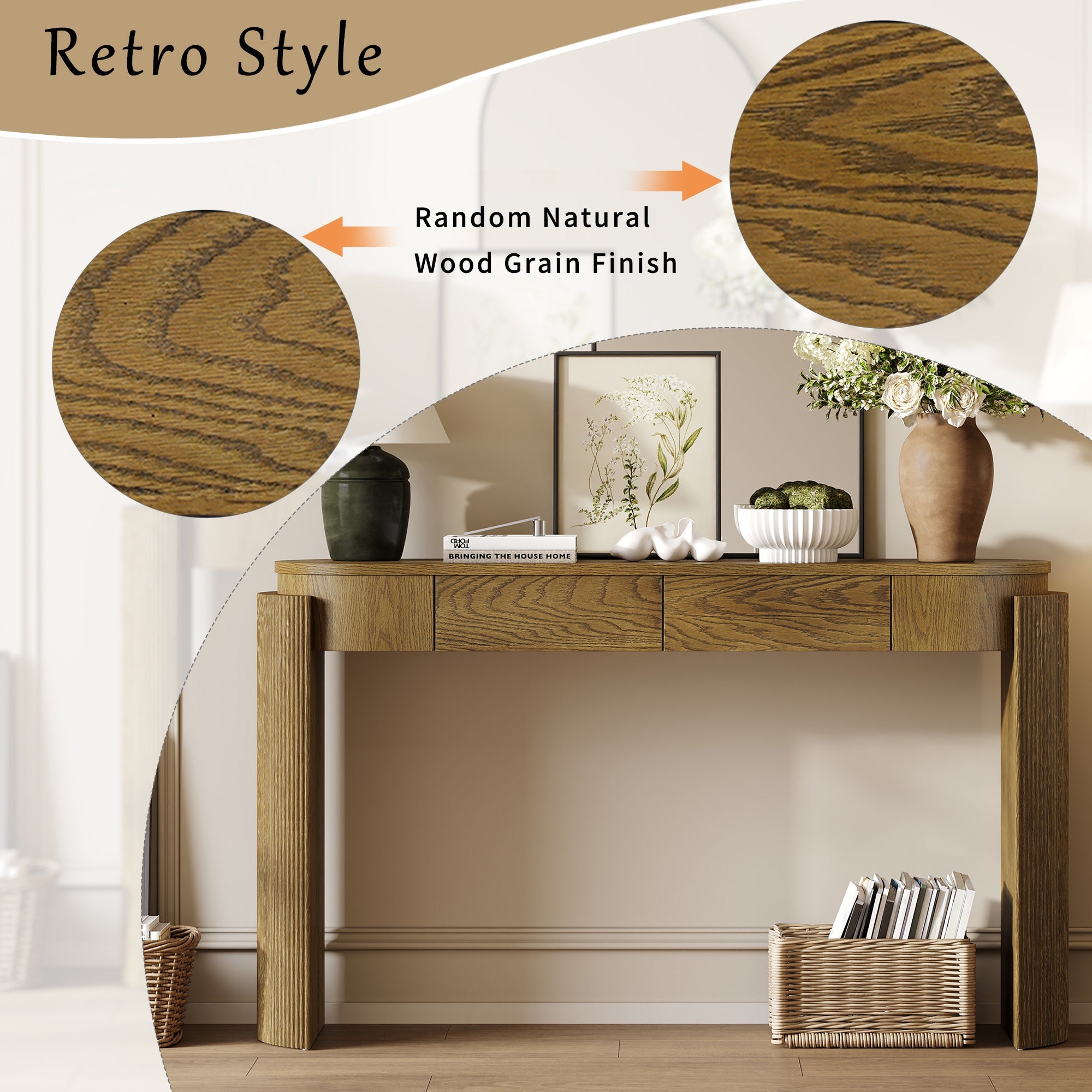 Console d'entrée Walker Edison | Design cannelé avec 2 tiroirs 