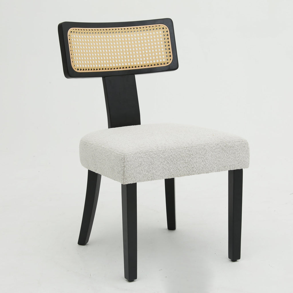 Ensemble de 2 chaises de salle à manger modernes du milieu du siècle en bois et rotin 