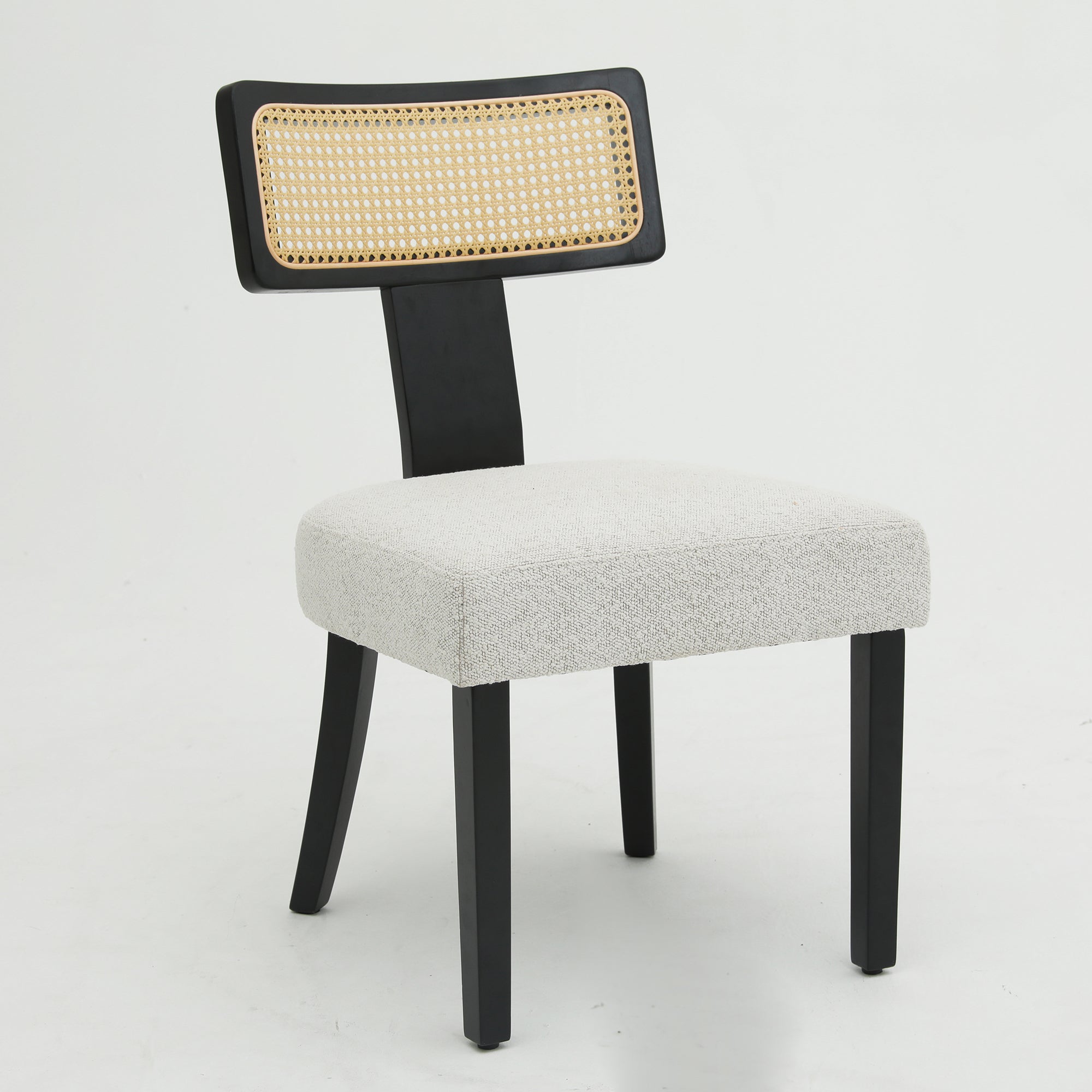 Ensemble de 2 chaises de salle à manger modernes du milieu du siècle en bois et rotin 