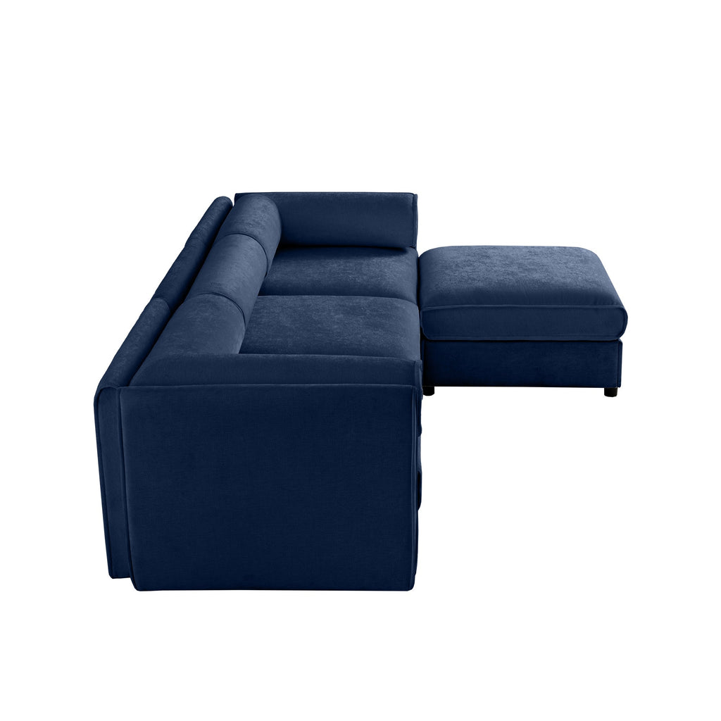 Walker Edison | Élégant canapé d'angle 3 places en chenille bleue avec rangement et pouf