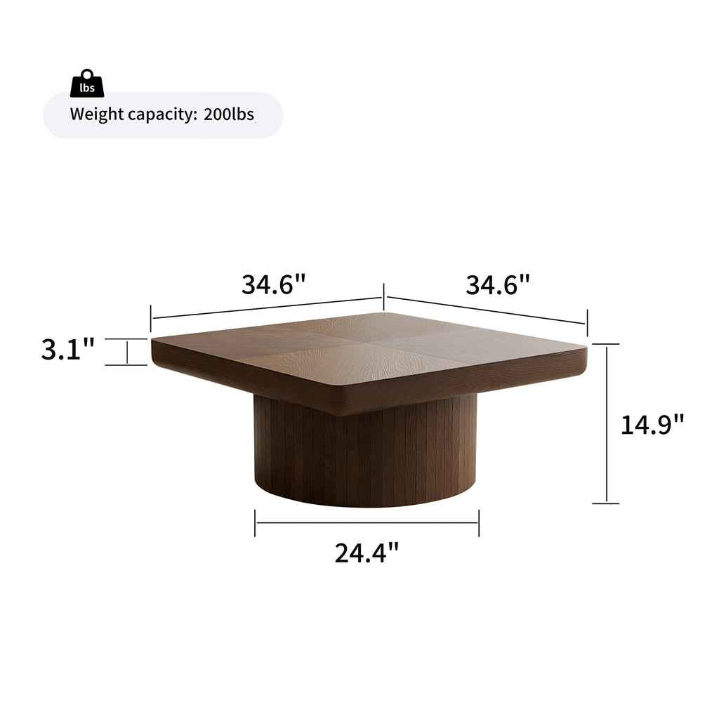 Table basse moderne en placage, 88 cm (34,6 po), piètement cylindrique cannelé carré