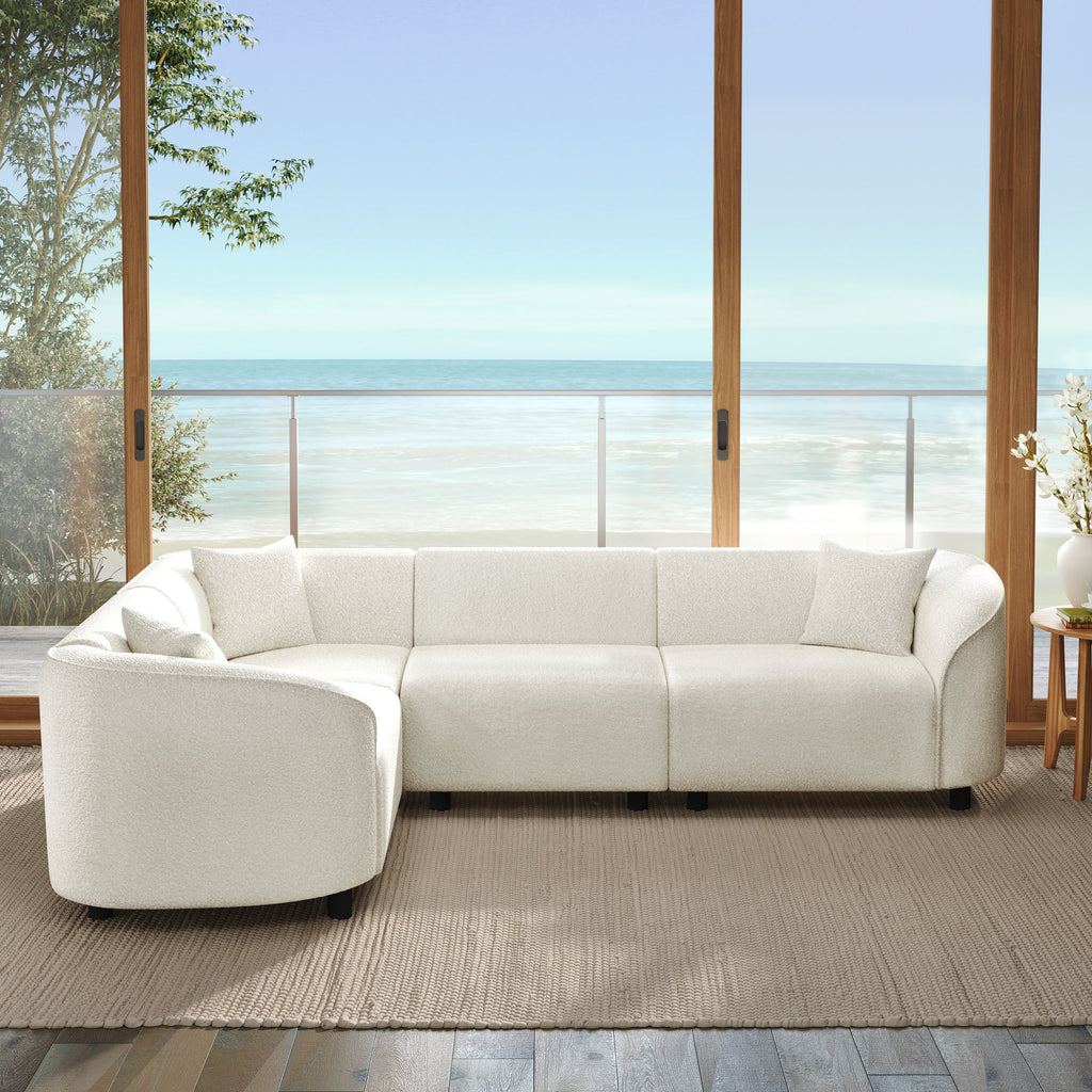 Canapé d'angle sculptural et incurvé contemporain Boucl¨¦ en forme de L 