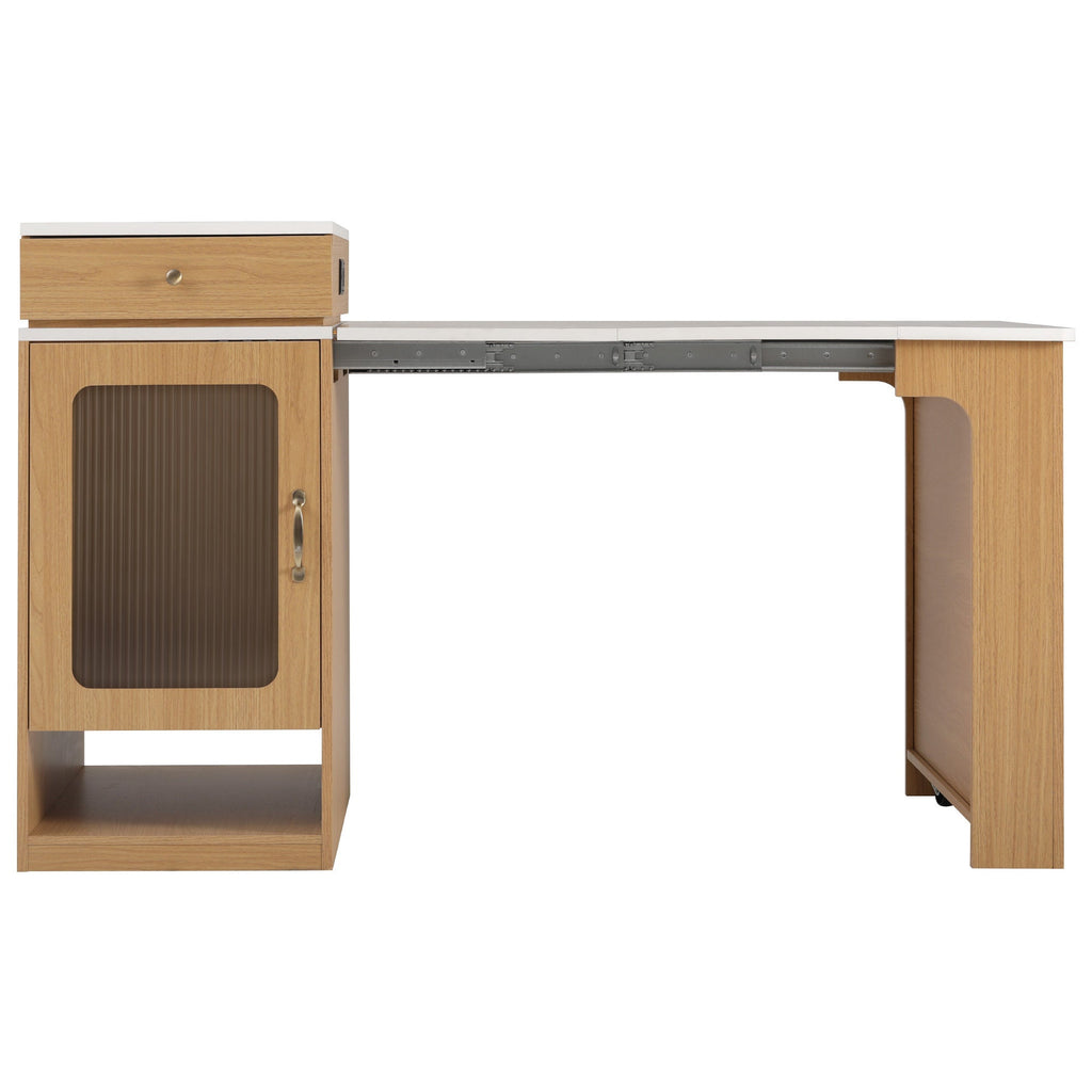 Îlot de cuisine de 181 cm avec table à manger extensible, nombreux rangements et prise électrique