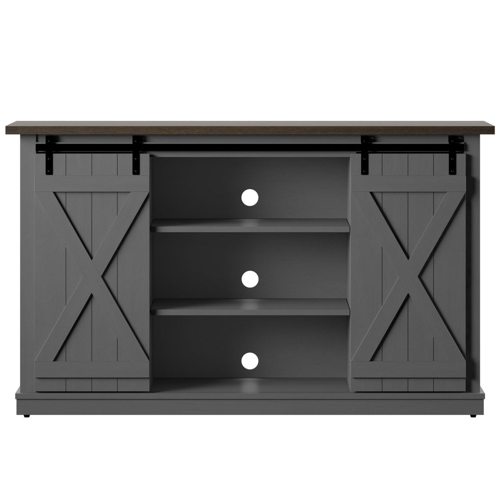 Portes coulissantes de style grange, meuble TV en peuplier de 137 cm, console multimédia