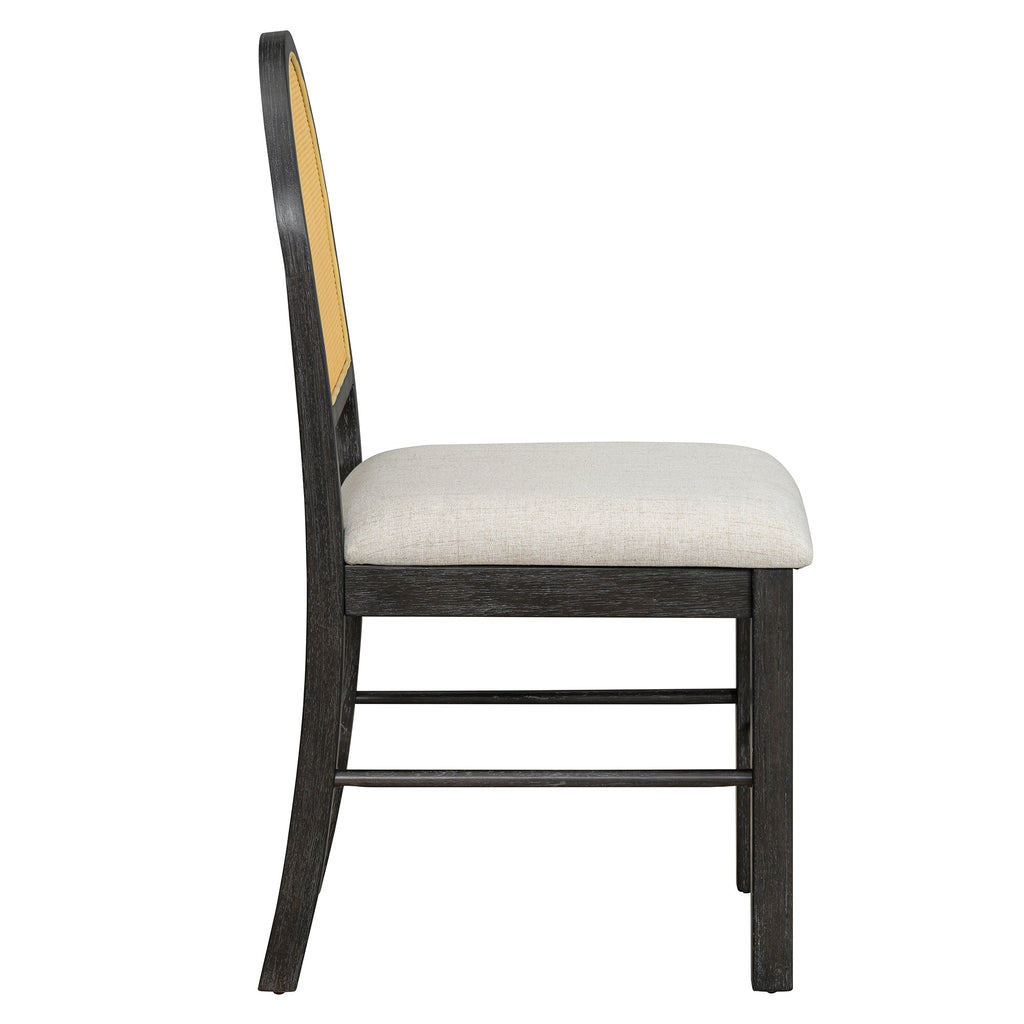 Ensemble de table et chaises de style campagnard en rotin bohème 7 pièces pour 6 personnes