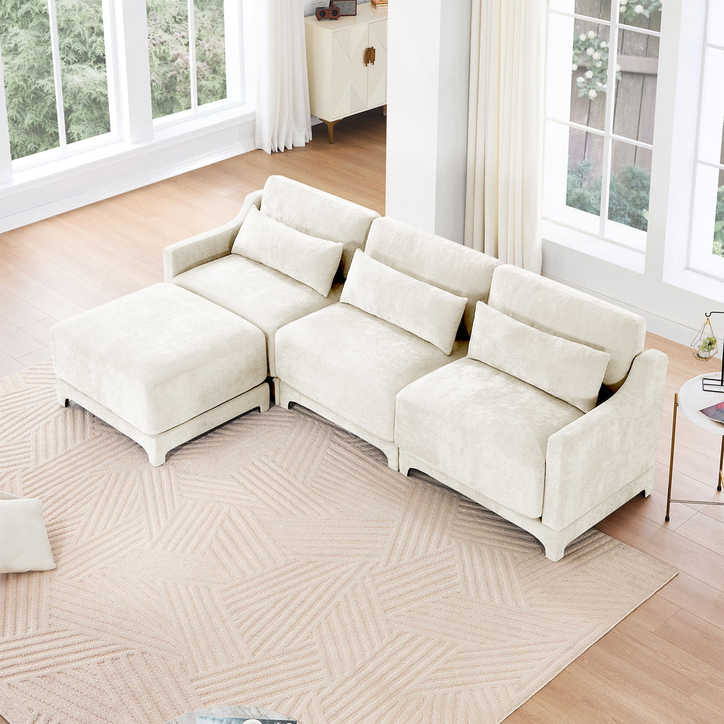 Walker Edison | Canapé d'angle en chenille et mousse haute résilience avec poufs 