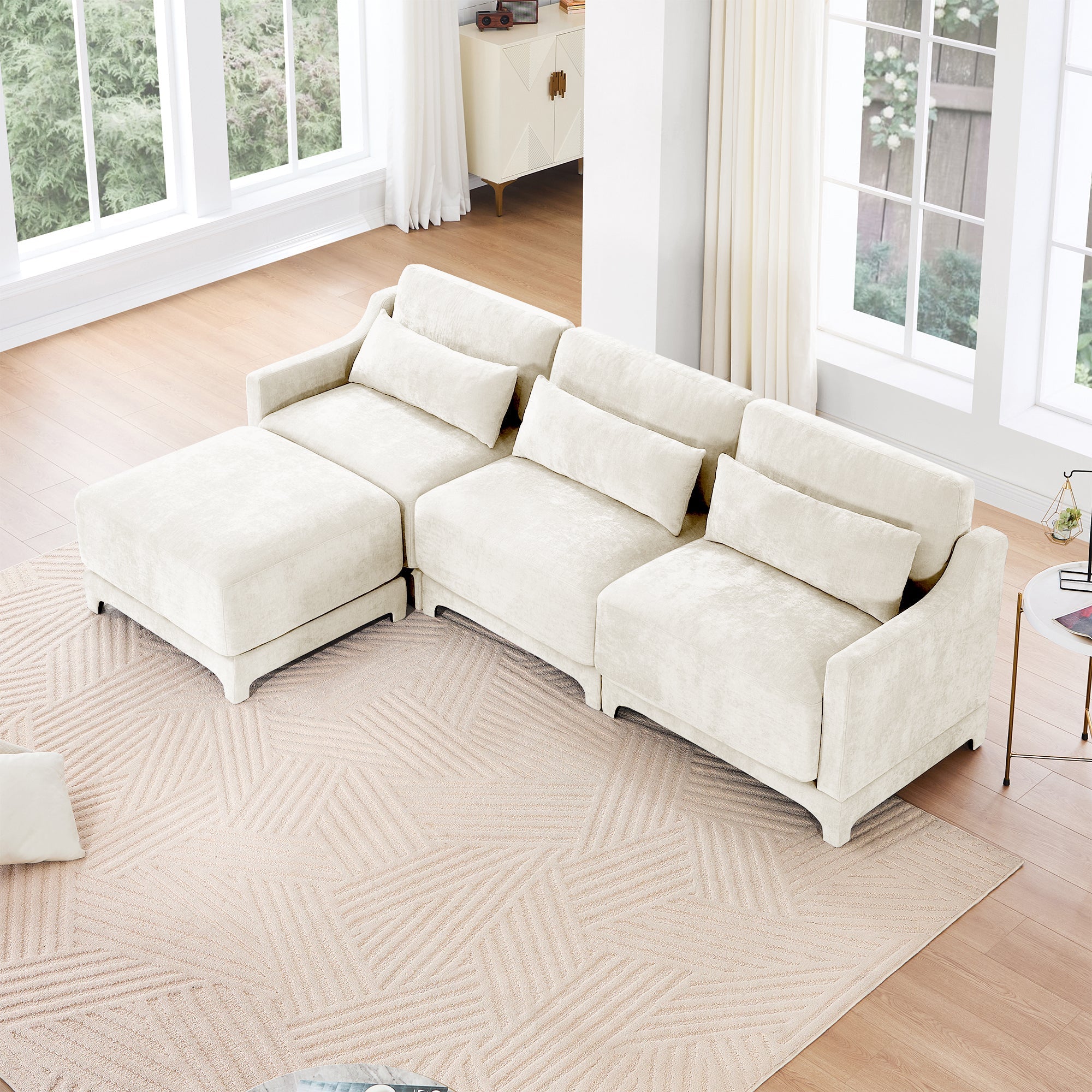 Walker Edison | Canapé d'angle en chenille et mousse haute résilience avec poufs 