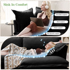 Walker Edison | Canapé deux places noir à assise large et profonde, déhoussable, avec pouf 