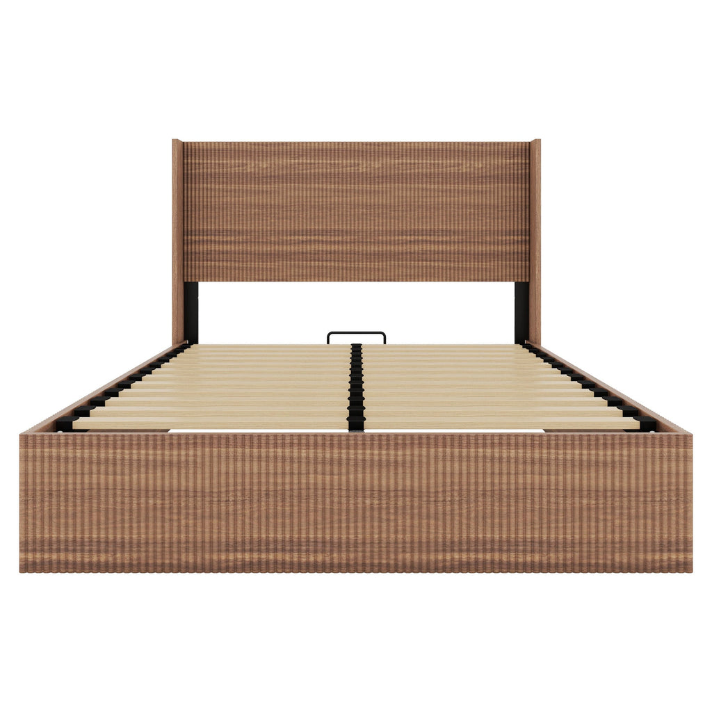 Walker Edison | Cadre de lit Queen moderne rainuré et ondulé avec rangement intégré 