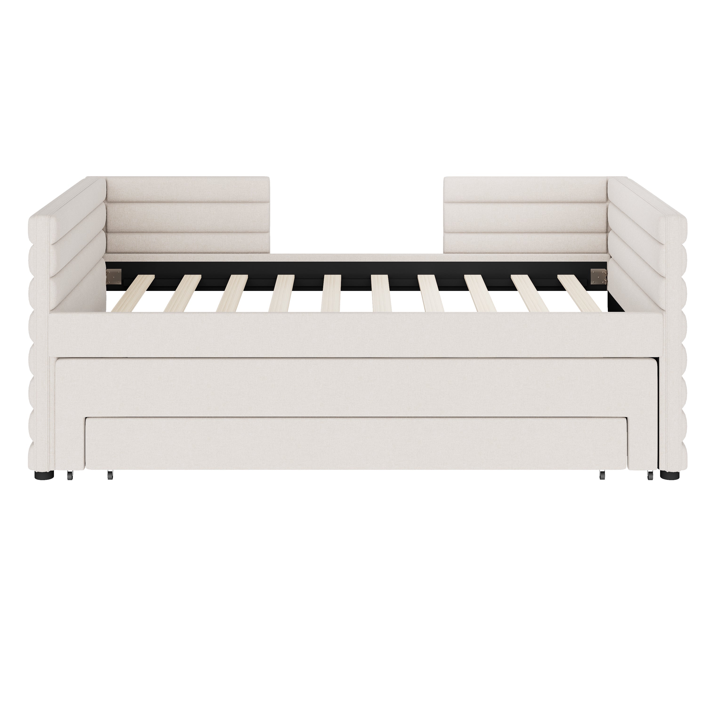 Walker Edison | Lit de jour rembourré deux places avec lit gigogne et 3 tiroirs de rangement