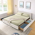 Cadre de lit rembourré en chenille, format queen, avec tiroirs 