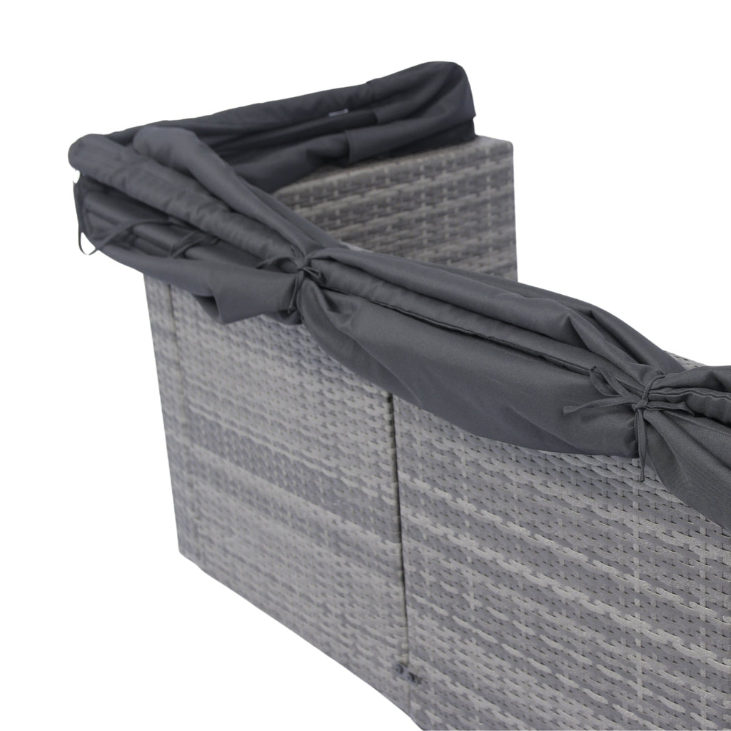 Ensemble de canapés d'angle 7 pièces en rotin tressé avec auvent pour terrasse extérieure Walker Edison 