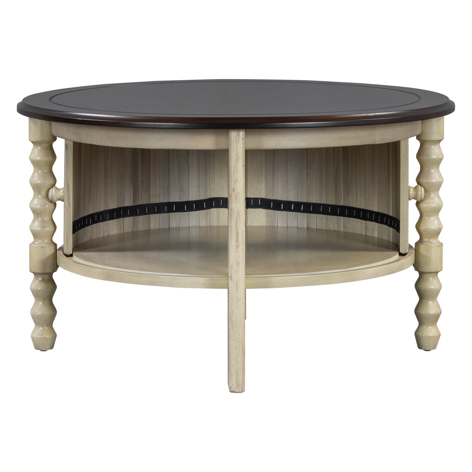 Table basse ronde de style traditionnel de 77 cm avec porte coulissante de rangement
