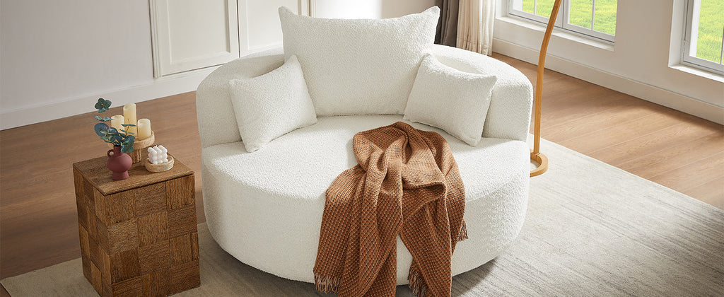 Fauteuil pivotant rond Walker Edison à 360° avec coussins