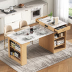 Îlot de cuisine de 181 cm avec table à manger extensible, nombreux rangements et prise électrique