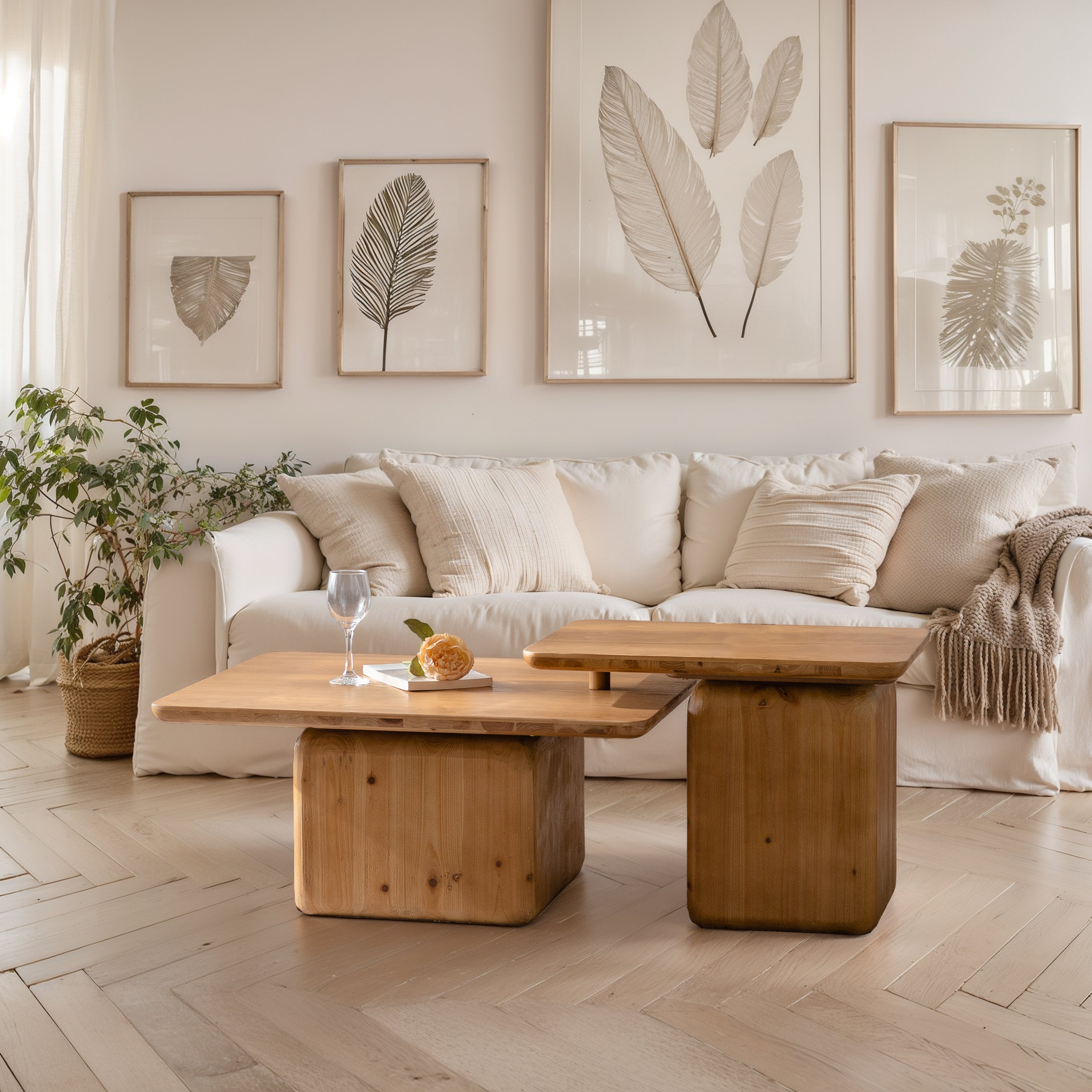 Walker Edison | Ensemble de 2 tables basses carrées style vintage