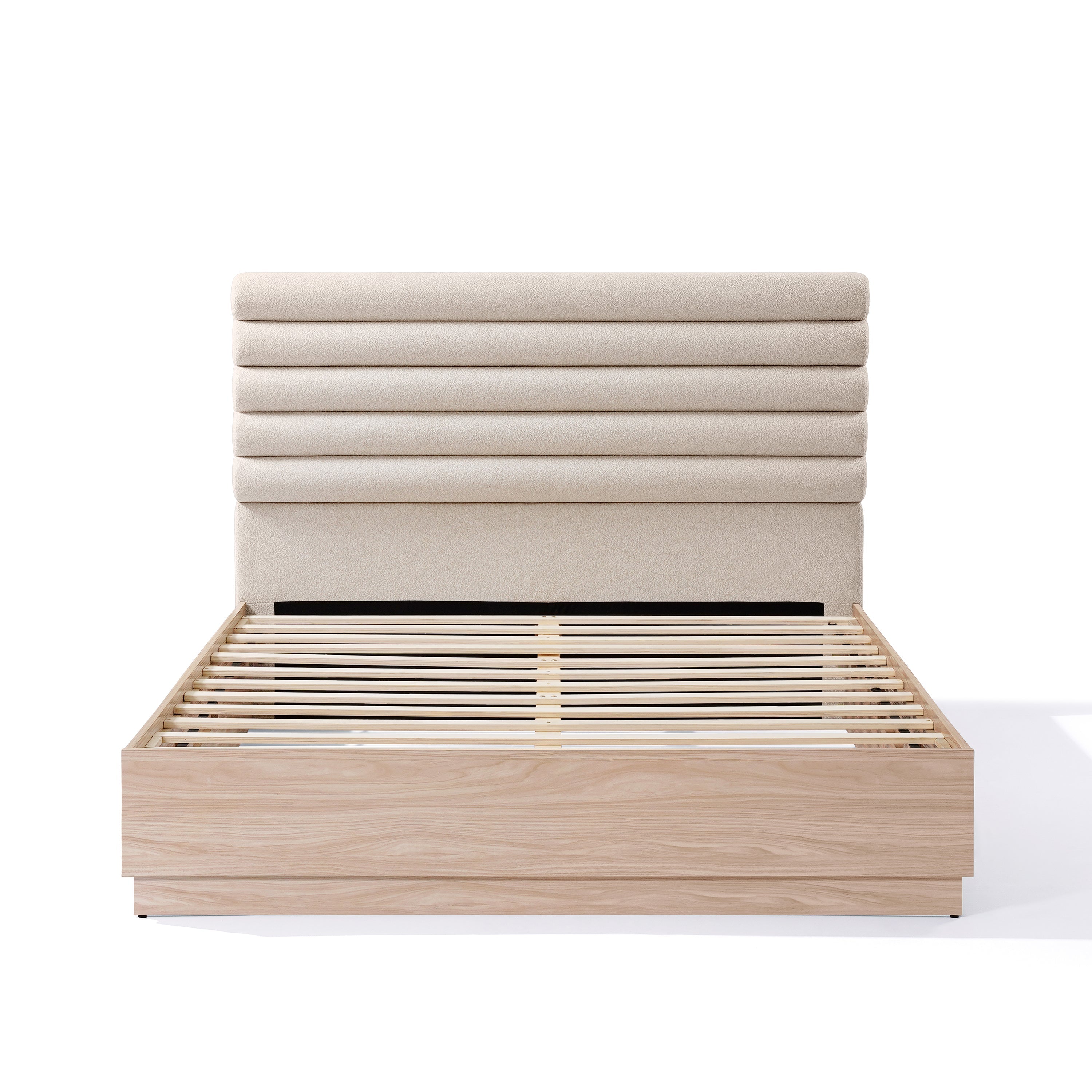 Tête de lit rembourrée en tissu bouclé, cadre de lit en bois pour lit queen size