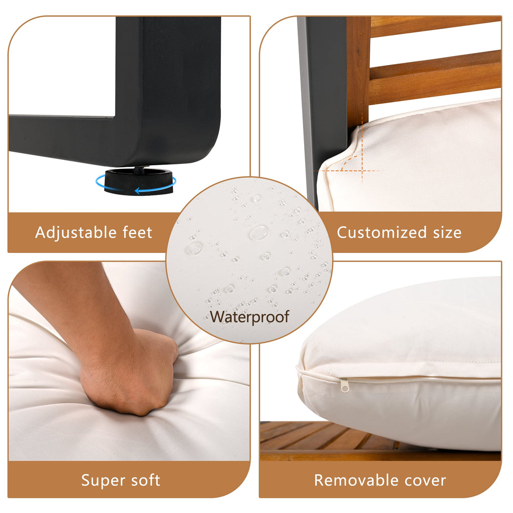 Ensemble de canapés d'extérieur 4 pièces avec structure en métal et bois