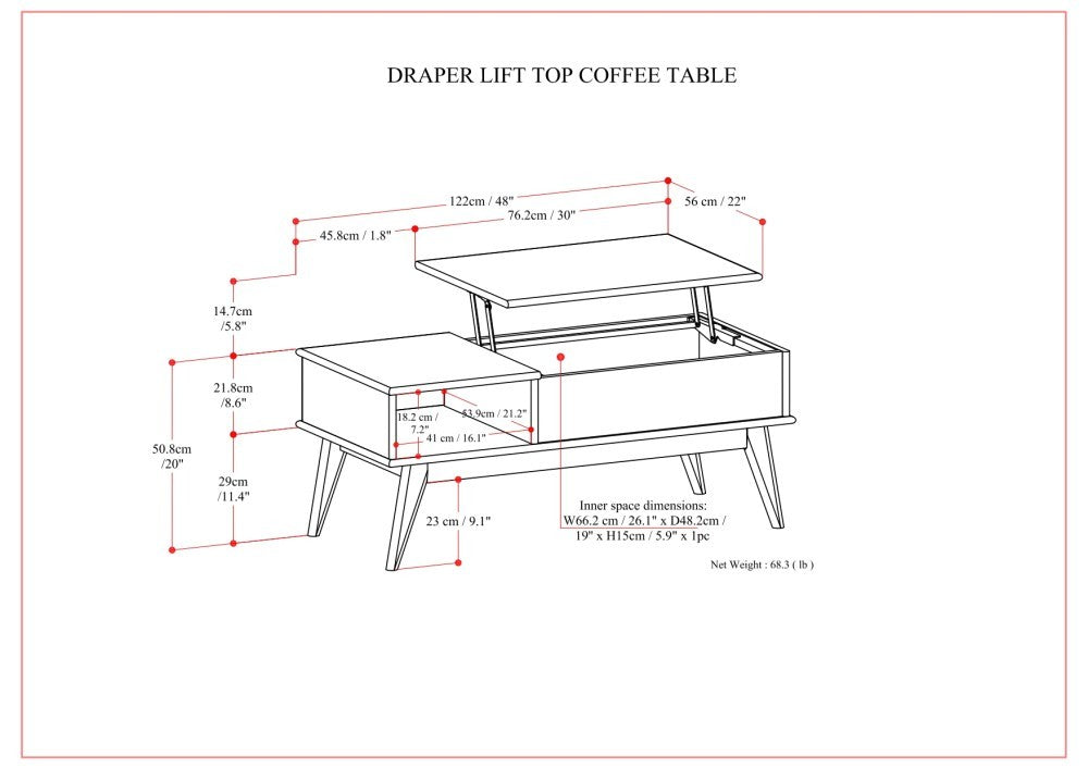 Table basse relevable en teck Walker Edison | Style milieu du siècle