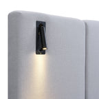 Cadre de lit contemporain King en lin recouvert de tissu avec éclairage et étagères 