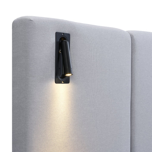 Cadre de lit contemporain King en lin recouvert de tissu avec éclairage et étagères 