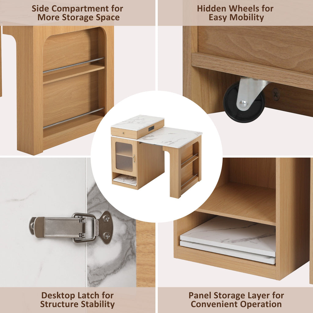 Îlot de cuisine de 181 cm avec table à manger extensible, nombreux rangements et prise électrique