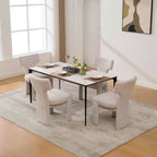 Ensemble de 4 chaises de salle à manger modernes et larges en chenille rembourrée, au design incurvé 