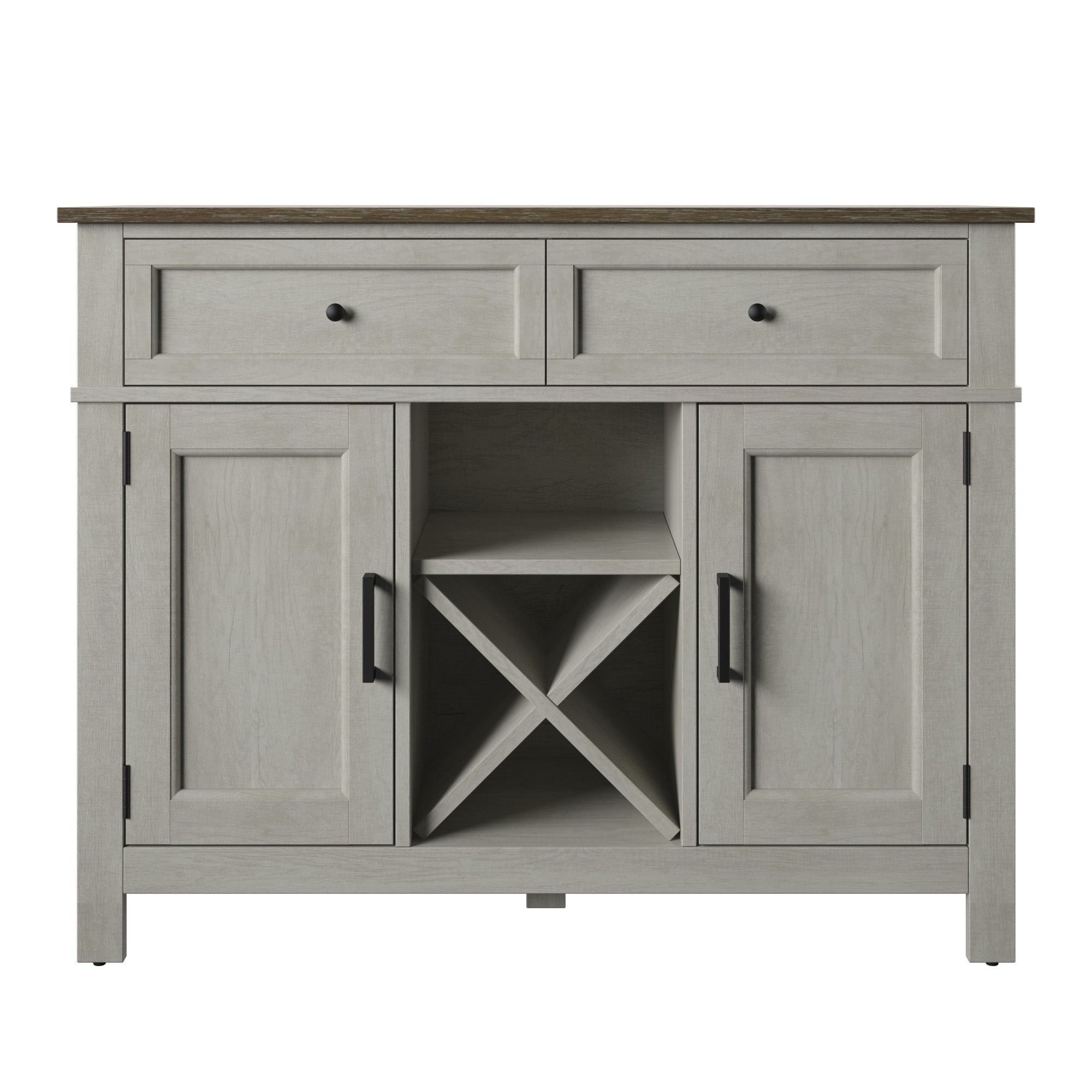 Buffet de style campagnard avec étagères à vin et rangement pour verres à pied