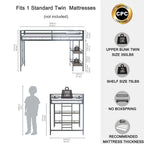 Walker Edison | Lit superposé mezzanine junior robuste noir avec étagère en bois