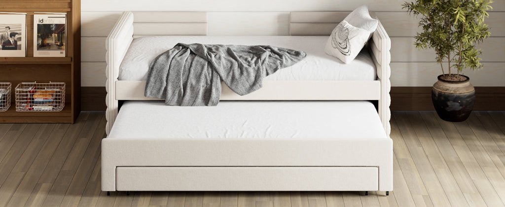 Walker Edison | Lit de jour rembourré deux places avec lit gigogne et 3 tiroirs de rangement