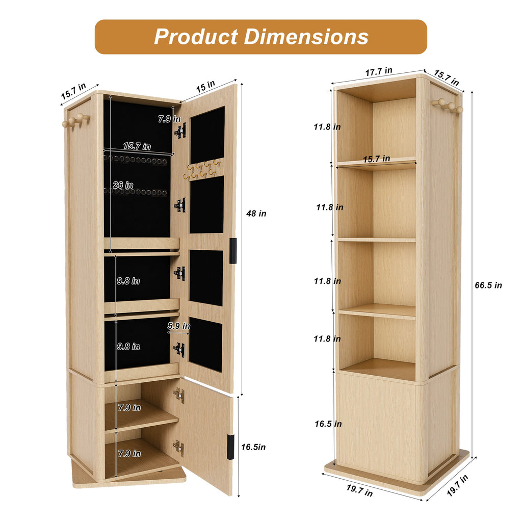 Armoire de rangement multifonctionnelle 4 en 1 avec miroir pivotant à 360° sur toute la longueur 