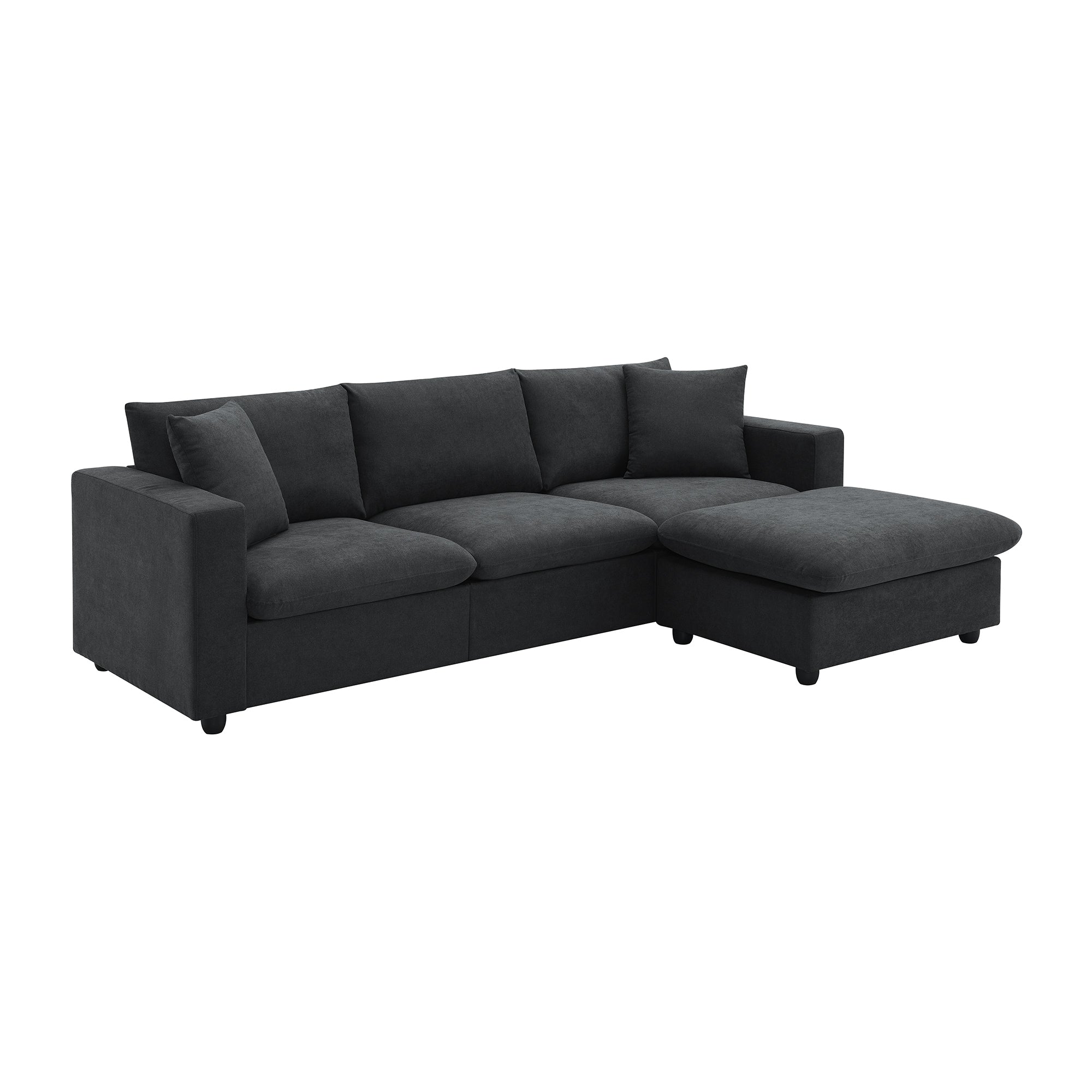 Walker Edison | Canapé d'angle moderne en chenille noire avec pouf
