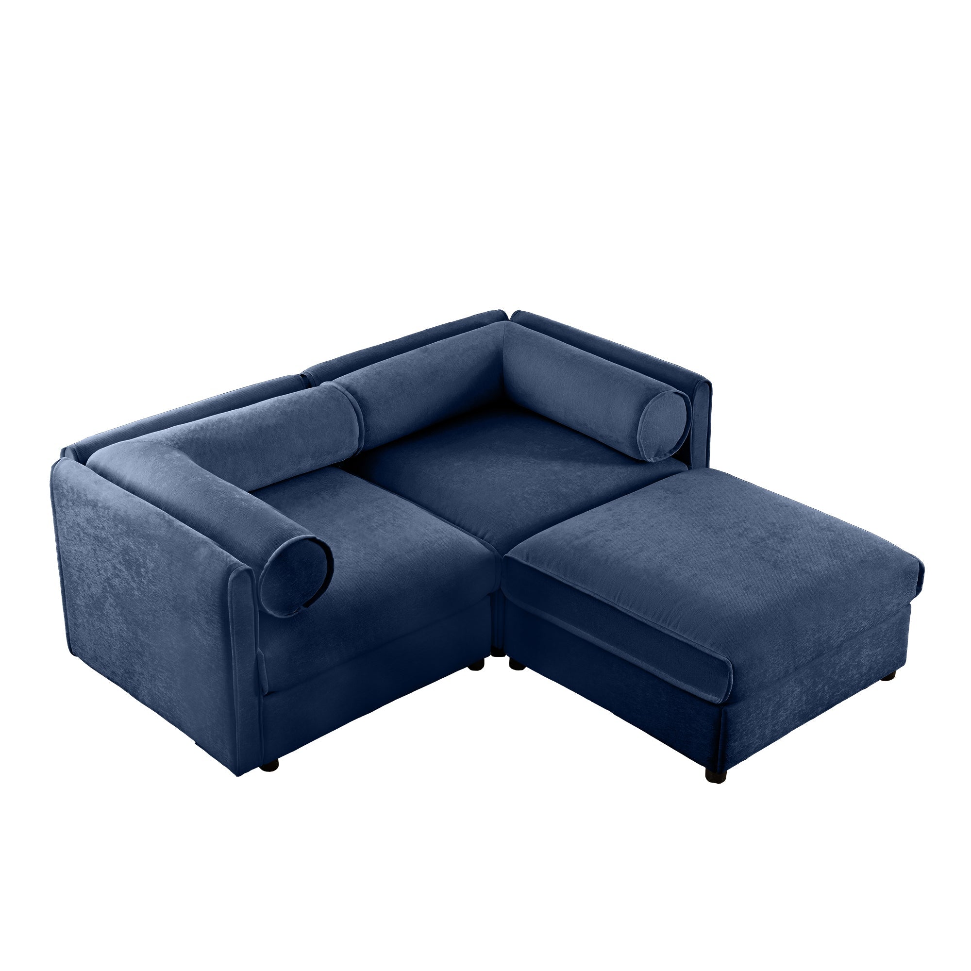 Walker Edison | Canapé deux places élégant en chenille bleue avec pouf de rangement