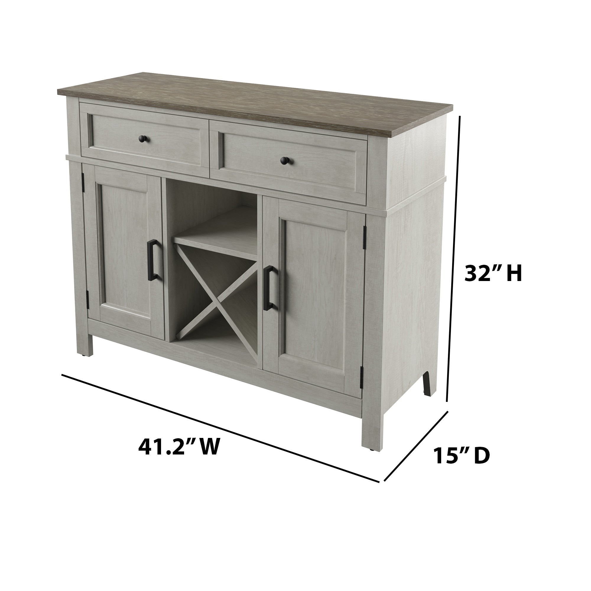 Buffet de style campagnard avec étagères à vin et rangement pour verres à pied