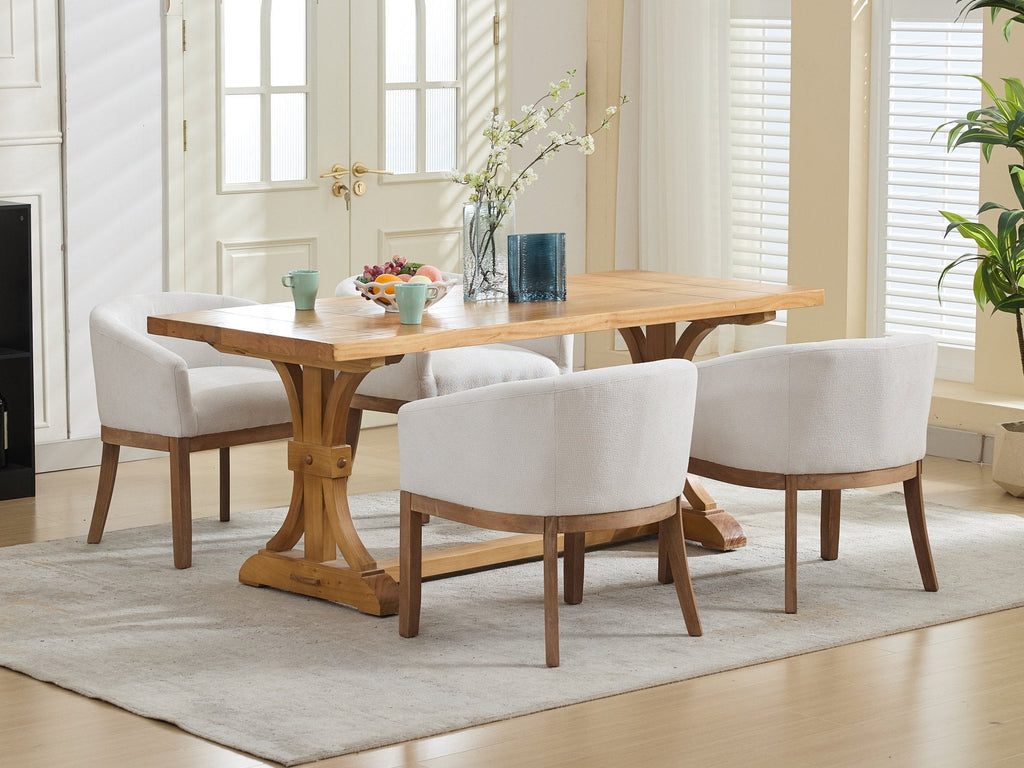 Chaises de salle à manger cylindriques rembourrées en lin, style moderne du milieu du siècle 