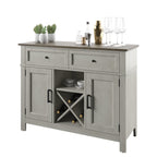 Buffet de style campagnard avec étagères à vin et rangement pour verres à pied