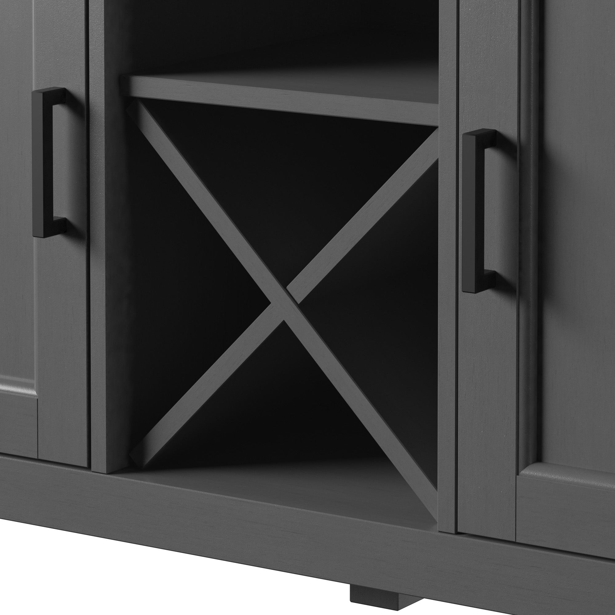 Buffet de style campagnard avec étagères à vin et rangement pour verres à pied