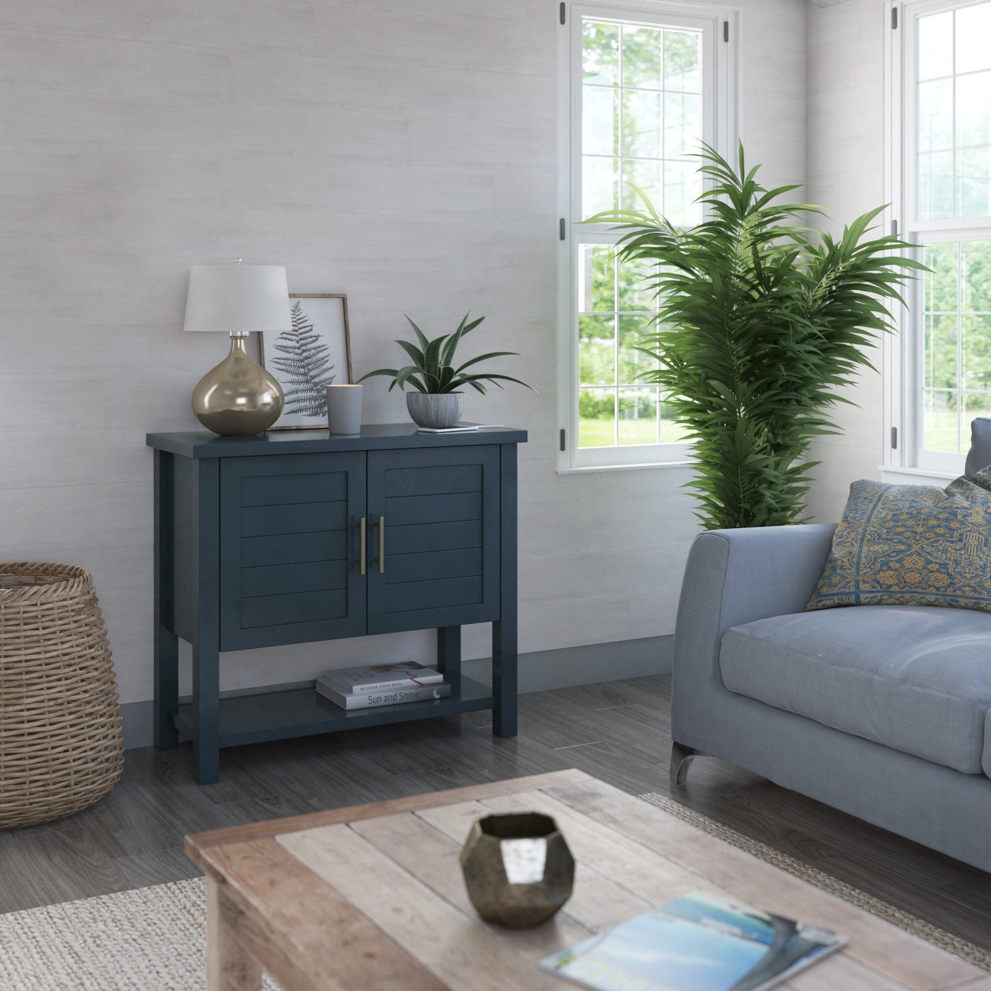 Meuble d'appoint à panneaux de style côtier avec rangement